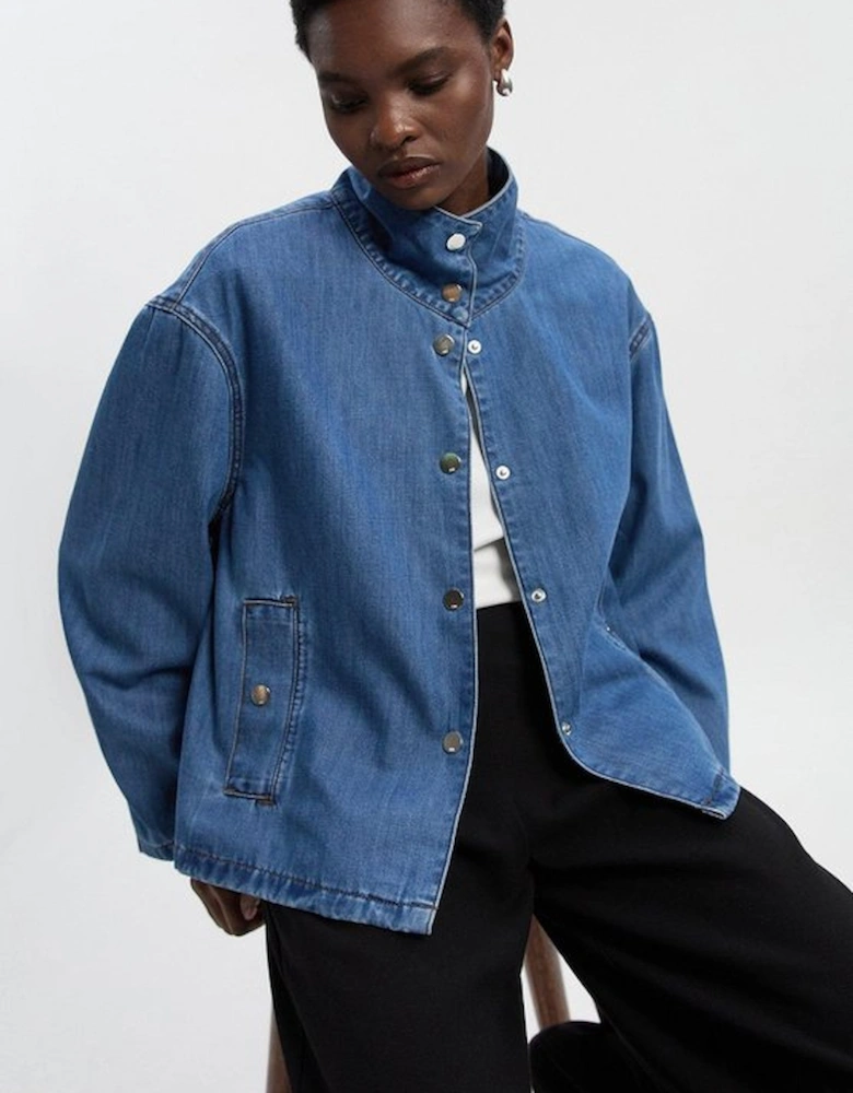 Denim Funnel Neck Jacket