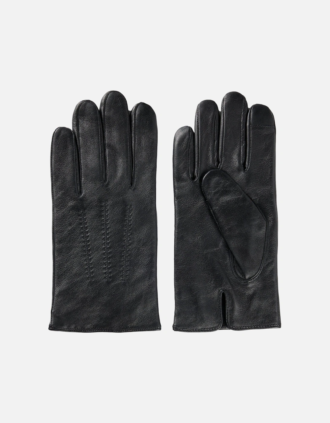 Men's BOSS Black Hainz-ME Leather Gloves A1-25 001 Black - Black/Black - Size: 10