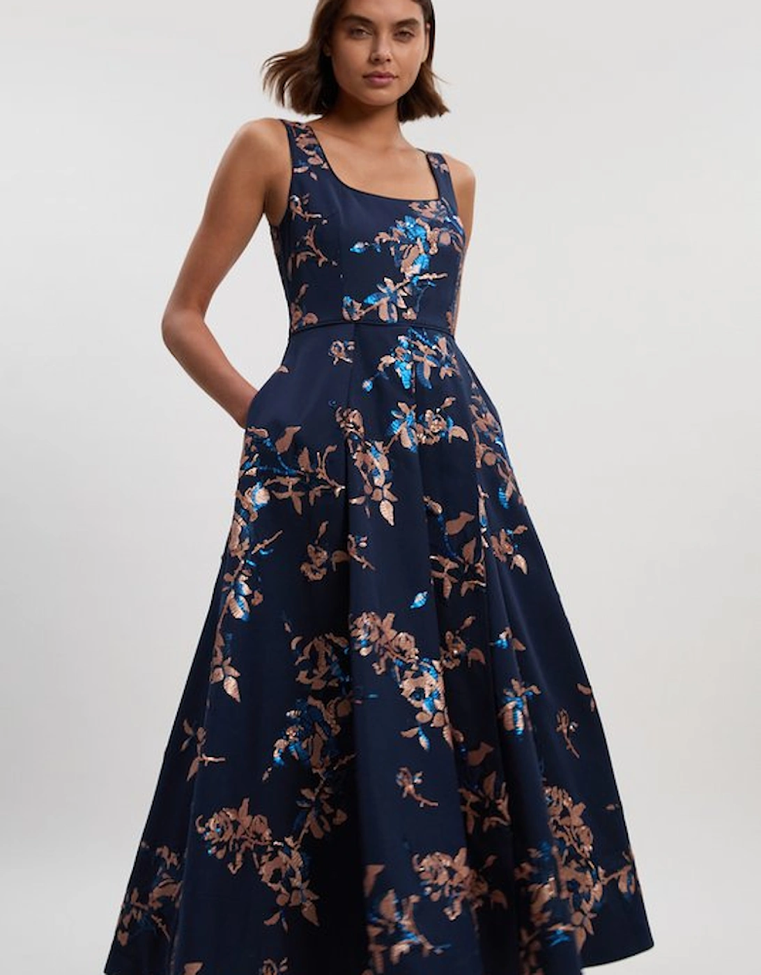 Petite Satin Sequin And Embroidery Woven Prom Dress, 4 of 3