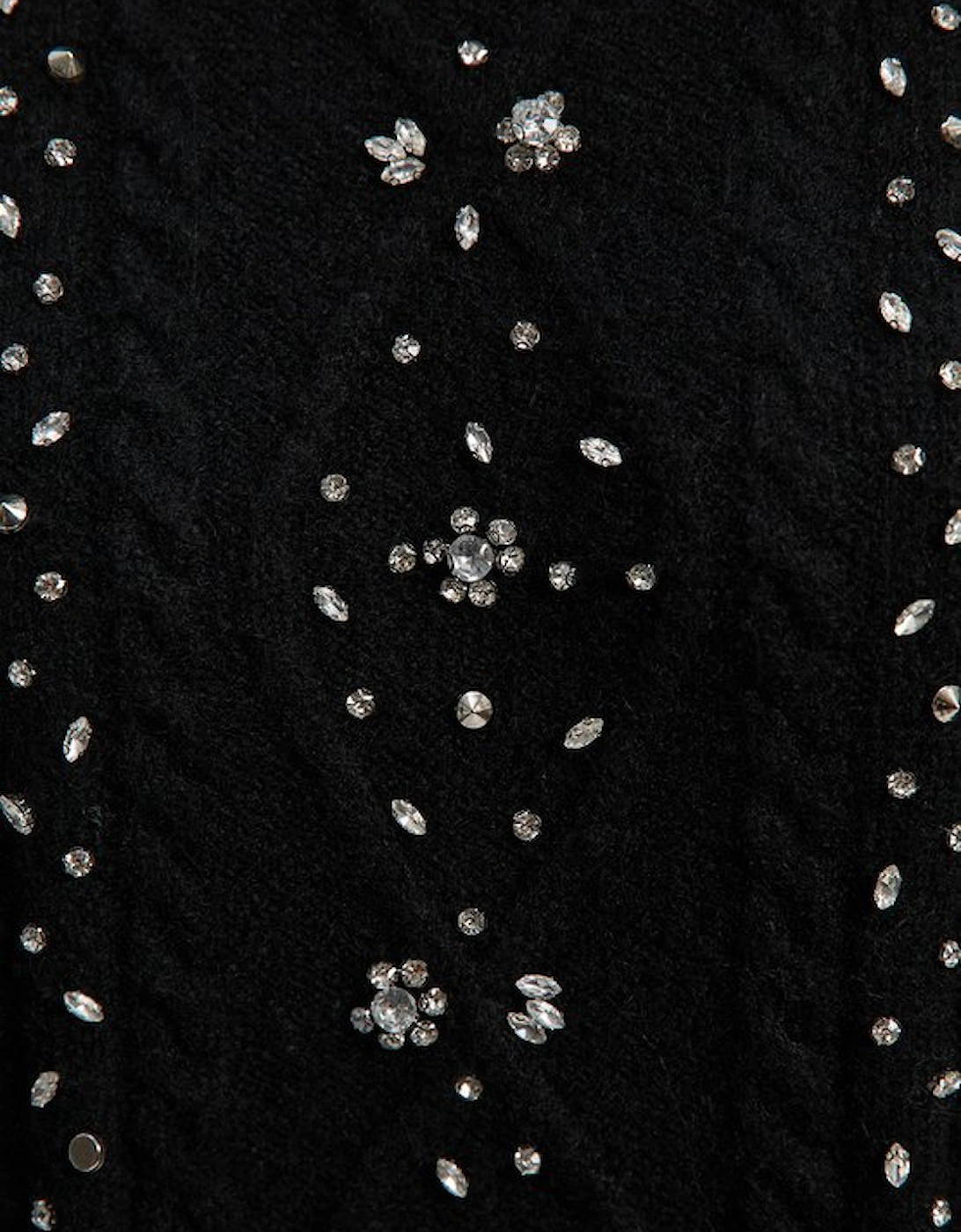 Wool Blend Embellished Cable Knit Jumper Mini Dress