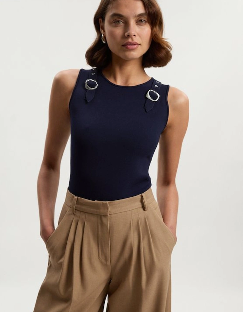 Buckle Trim Knitted Top