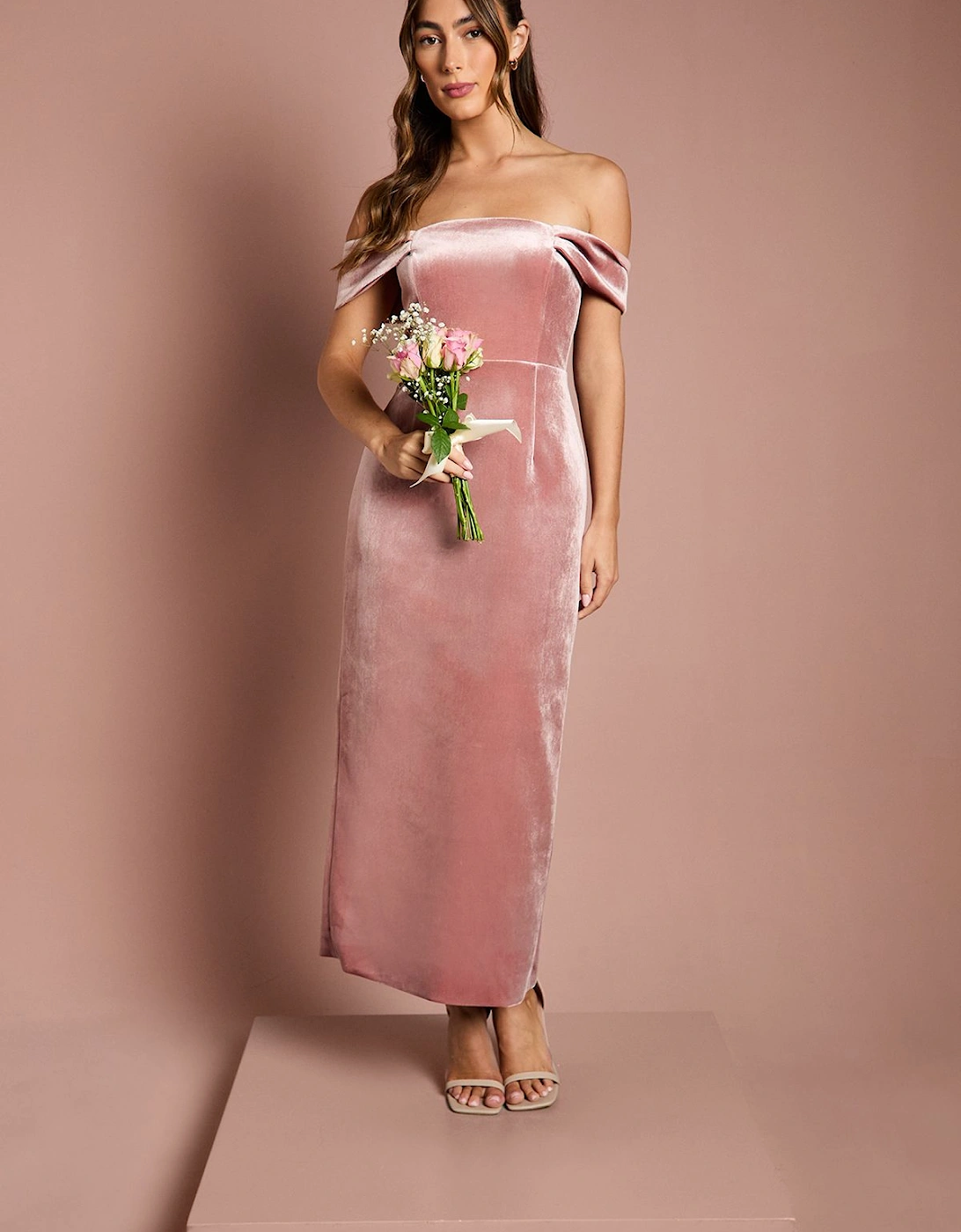 Velvet Bardot Column Bridesmaid Maxi Dress, 2 of 1