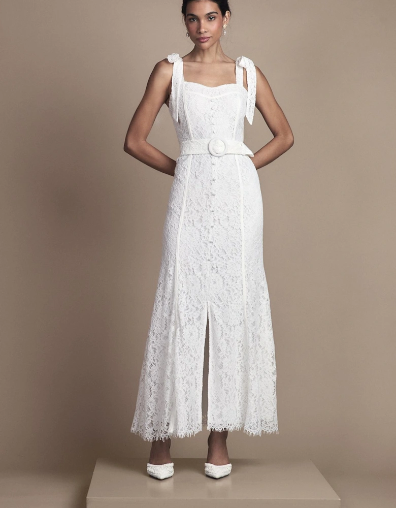Lace Bow Shoulder Bridal Maxi Dress
