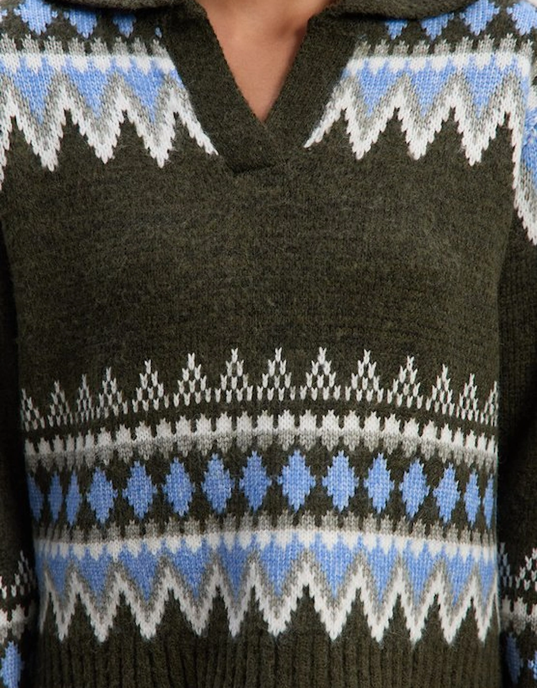 Fairisle Pattern V Neck Knit Jumper