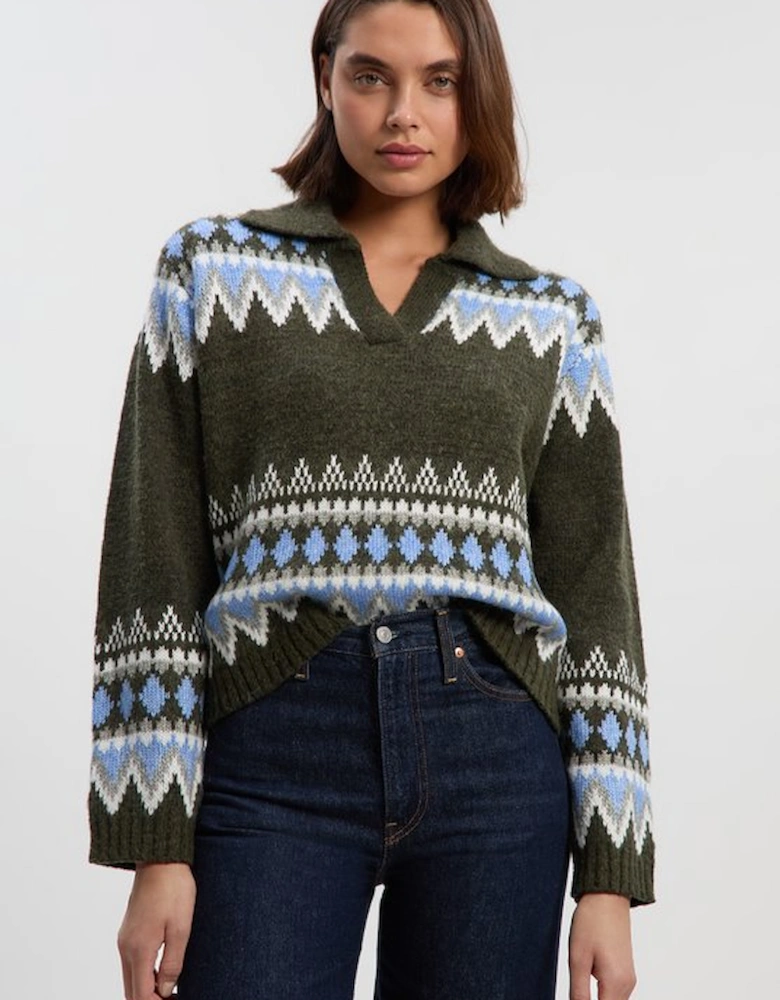 Fairisle Pattern V Neck Knit Jumper