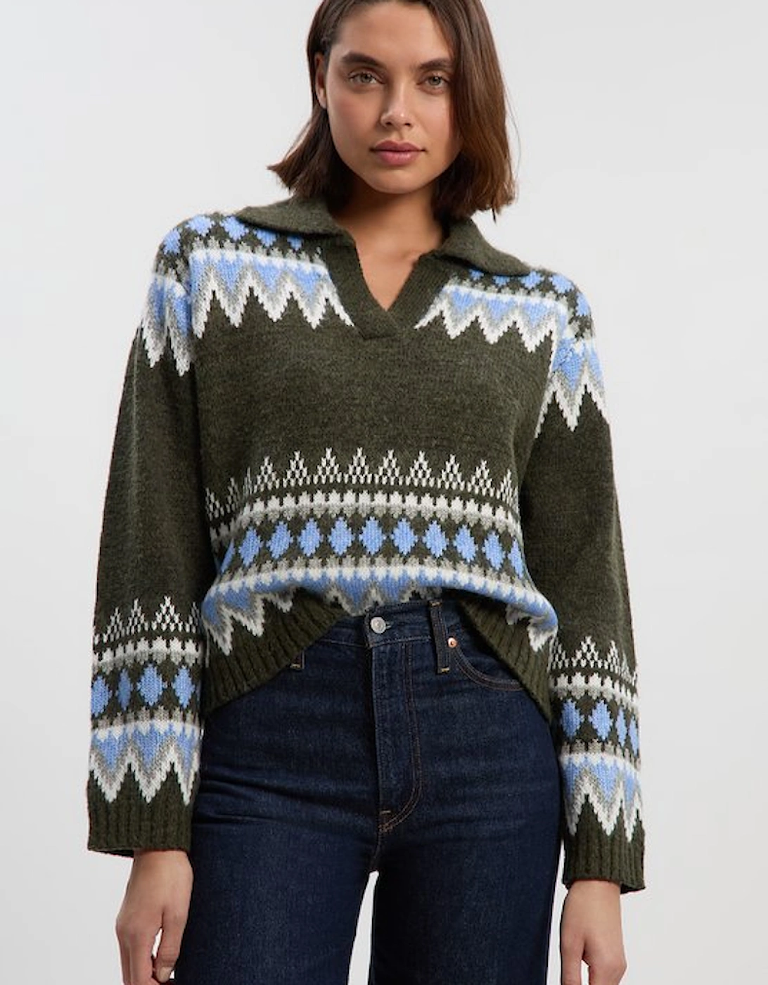 Fairisle Pattern V Neck Knit Jumper, 4 of 3