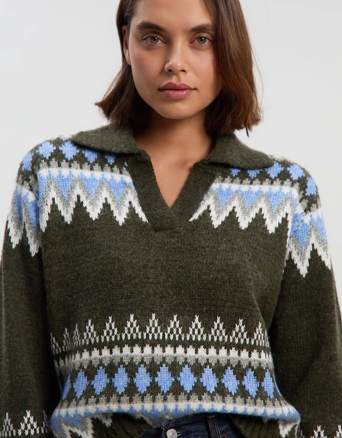 Fairisle Pattern V Neck Knit Jumper