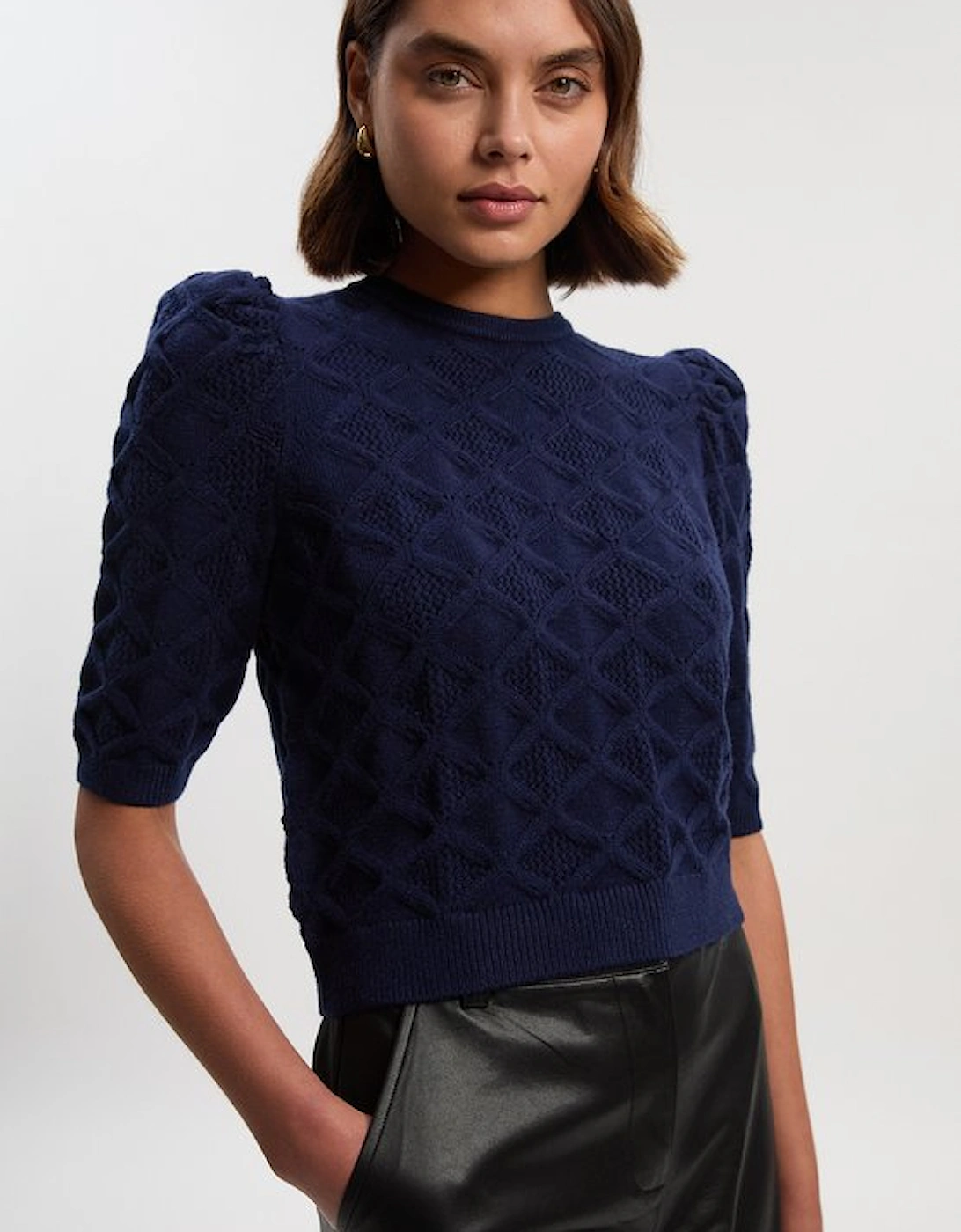 Cable Stitch Puff Sleeve Top, 2 of 1