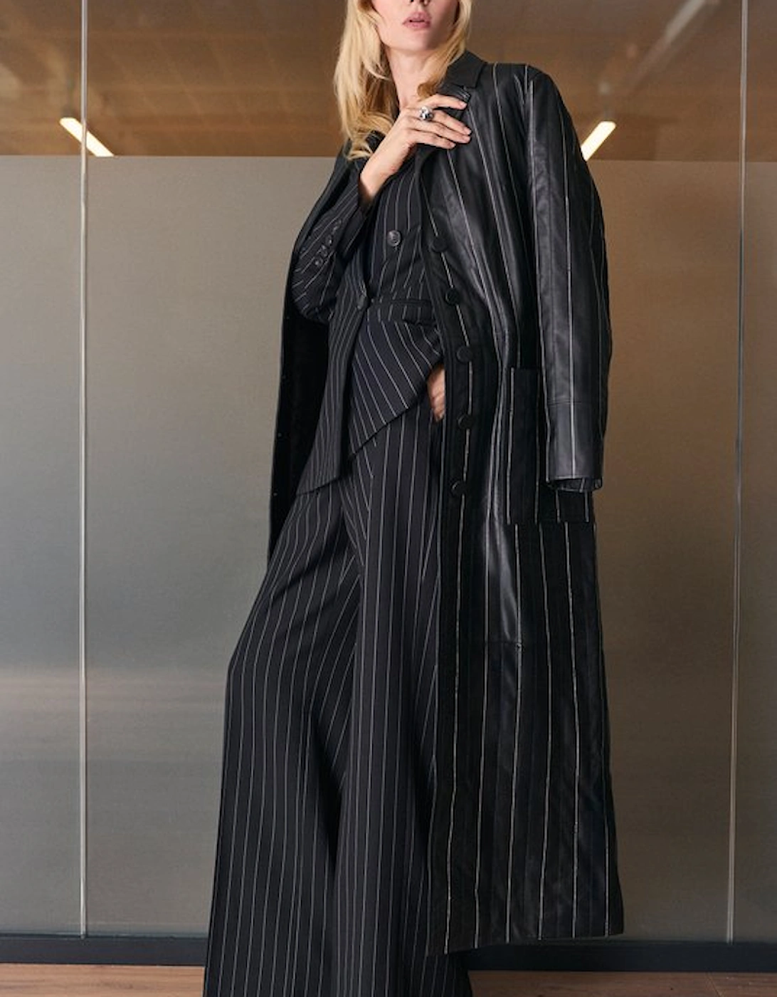 Leather Pinstripe Stitch Coat, 2 of 1