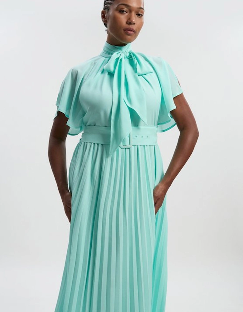 Plus Size Georgette Tie Neck Woven Midi Dress