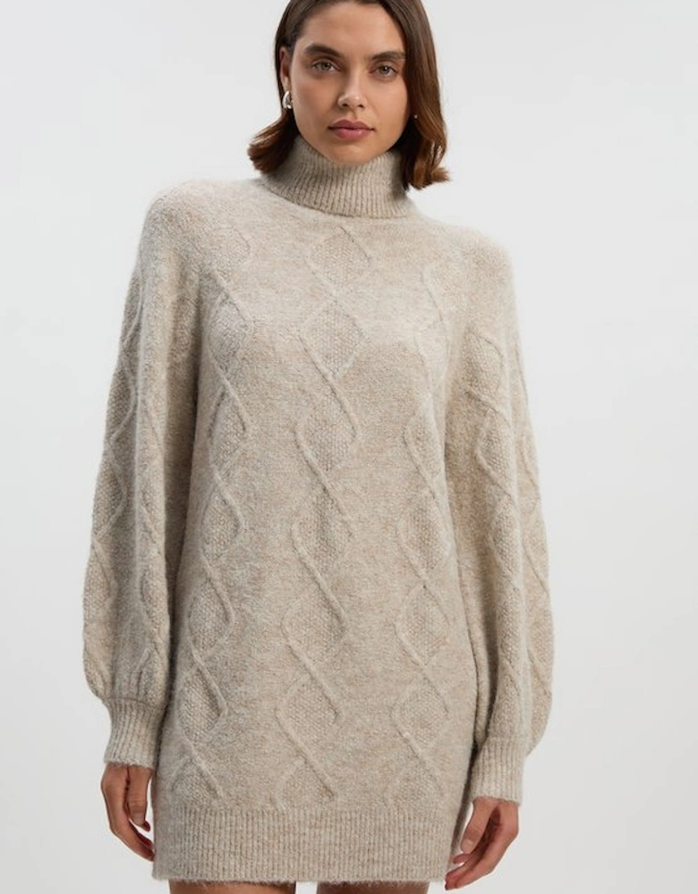 Wool Blend Cosy Cable Stitch Roll Neck Jumper Mini Dress