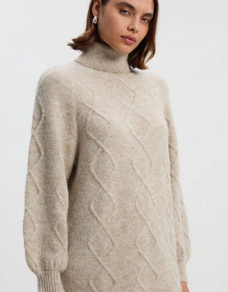 Wool Blend Cosy Cable Stitch Roll Neck Jumper Mini Dress