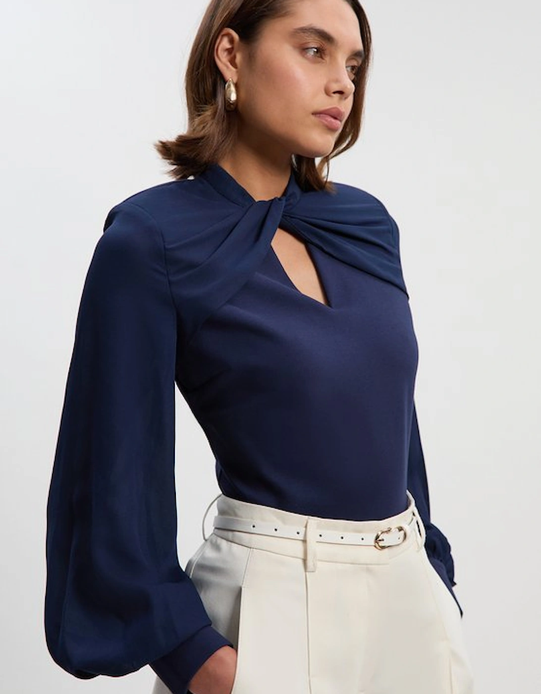 Ponte And Georgette Mix Balloon Sleeve Cut Out Detail Top, 4 of 3