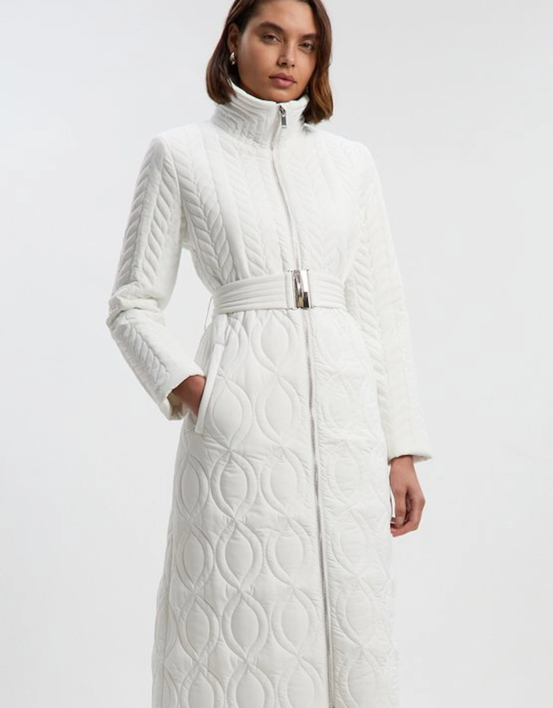 Multi Stitch Detail Belted Padded Midi Coat