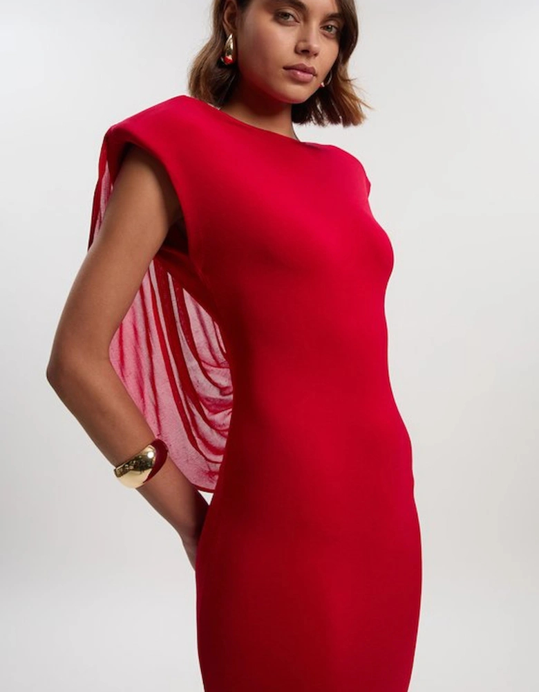 Viscose Blend Slinky Drape Plunge Back Knit Maxi Dress