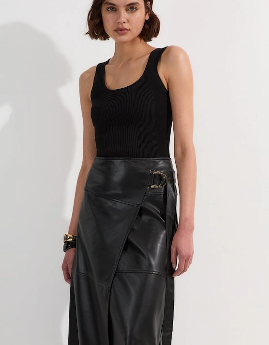 Faux Leather Tie Detail Wrap Midi Skirt, 5 of 4