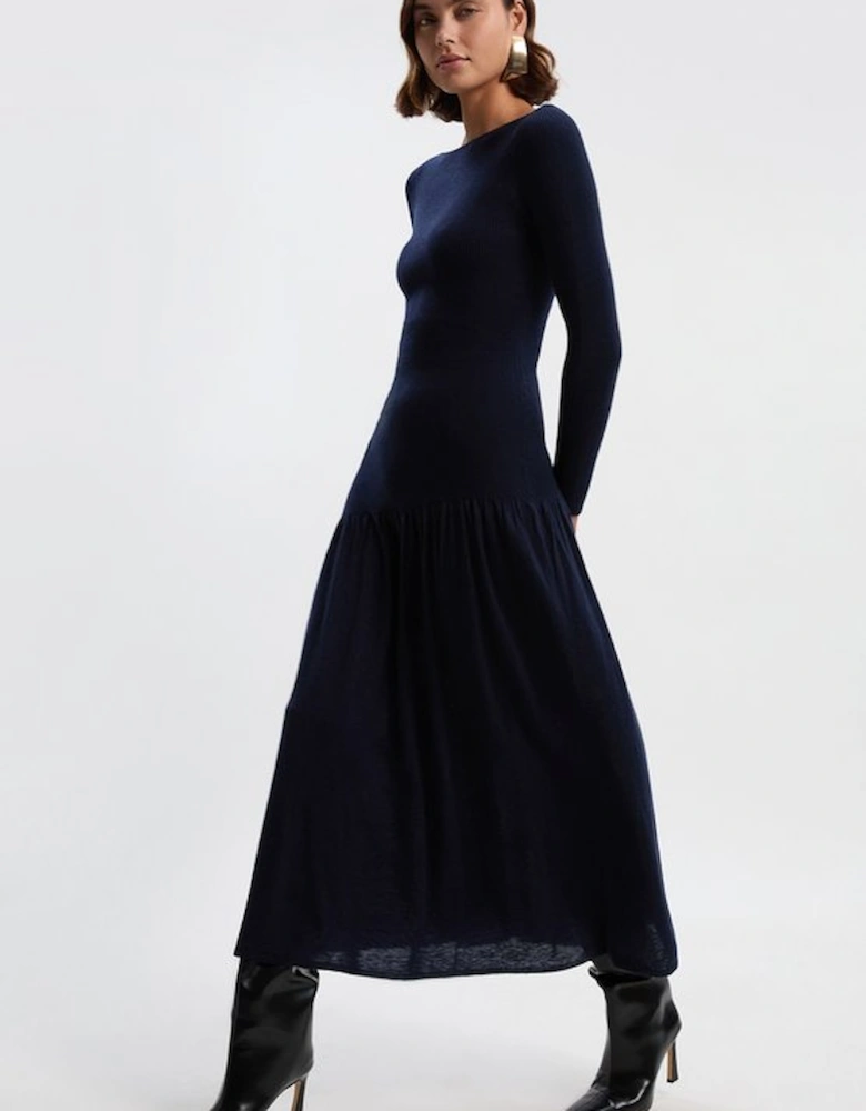 Petite Wool Blend Sheer Knitted Skirt Dress