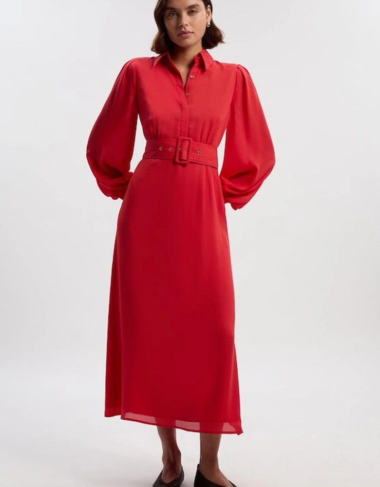 Petite Georgette Belted Woven Shirt Dress