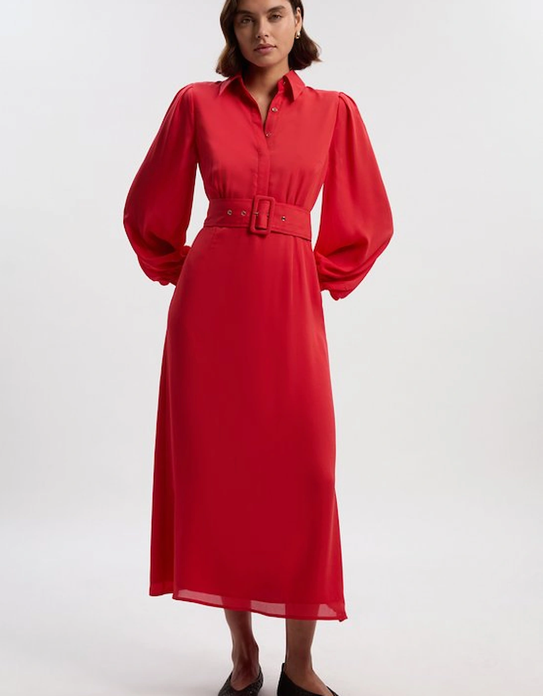 Petite Georgette Belted Woven Shirt Dress, 4 of 3
