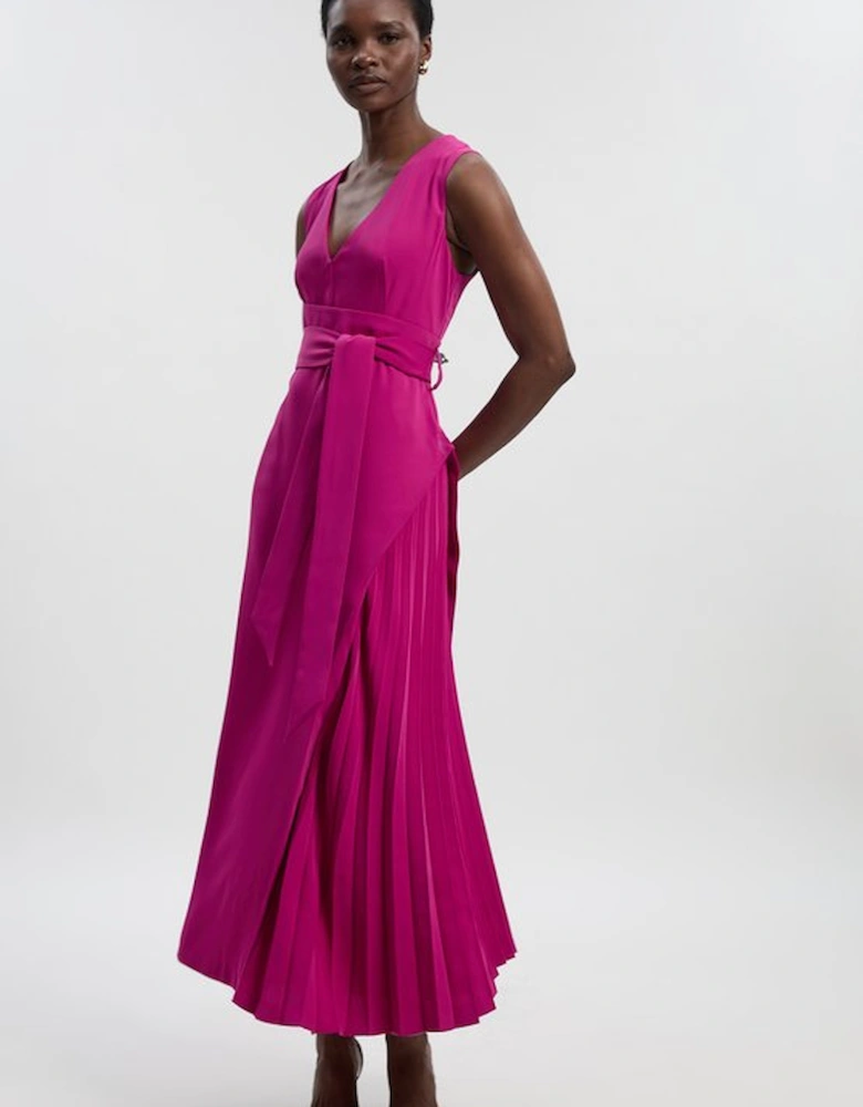 Soft Tailored Side Pleated Midi Dress