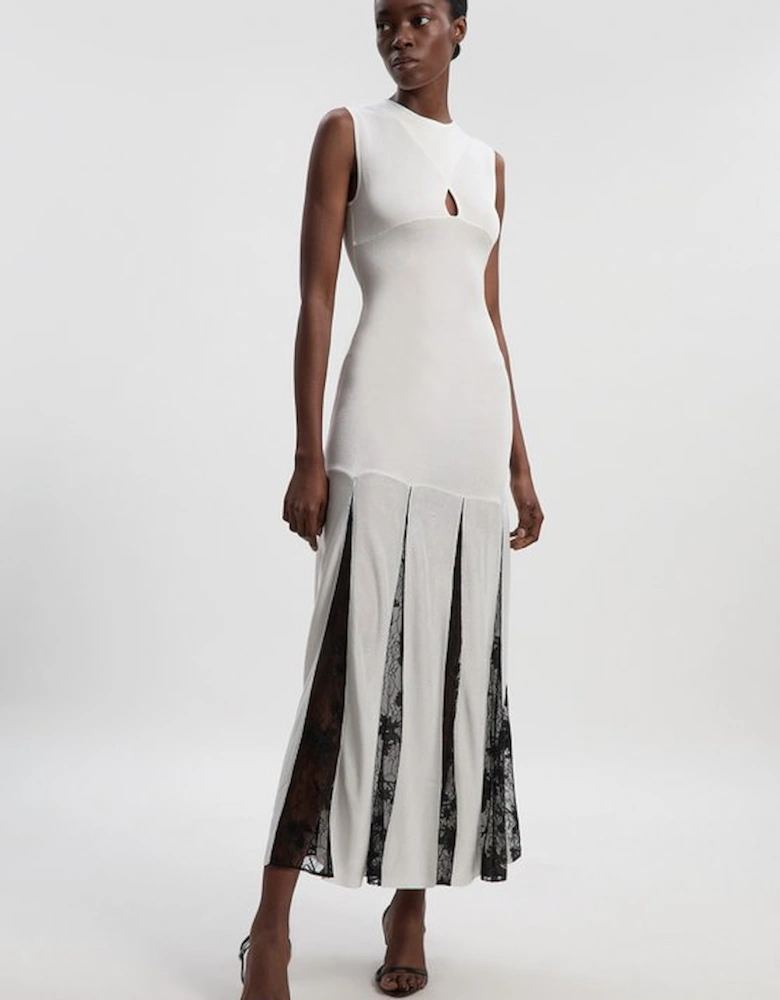 Viscose Blend Slinky Sheer Lace Detail Knit Maxi Dress