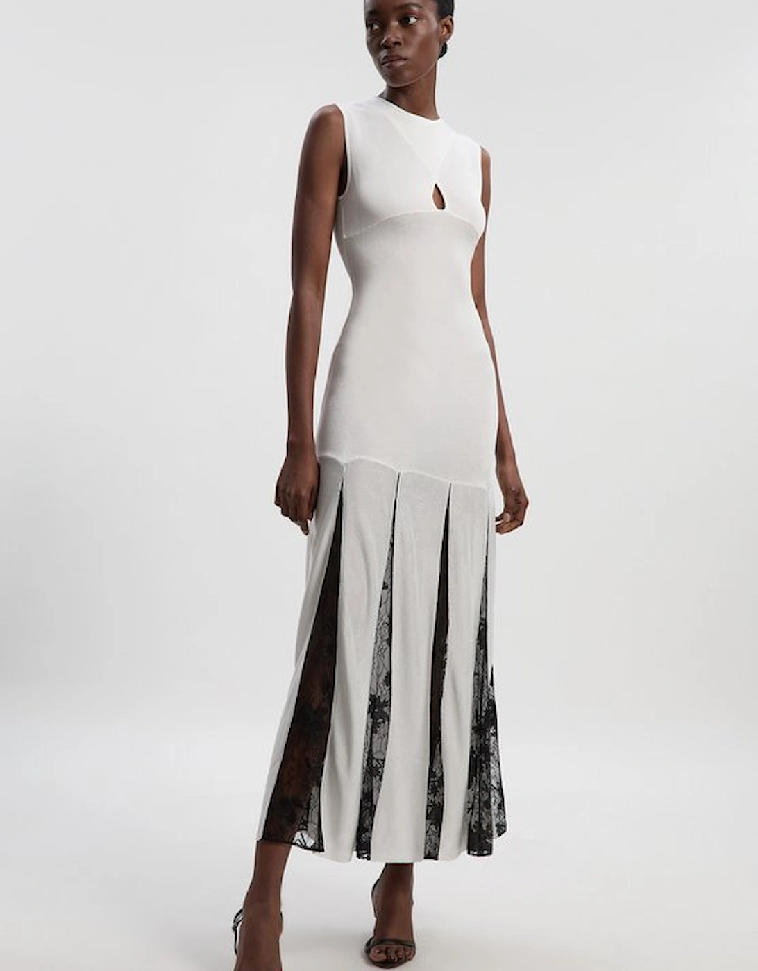Viscose Blend Slinky Sheer Lace Detail Knit Maxi Dress, 2 of 1