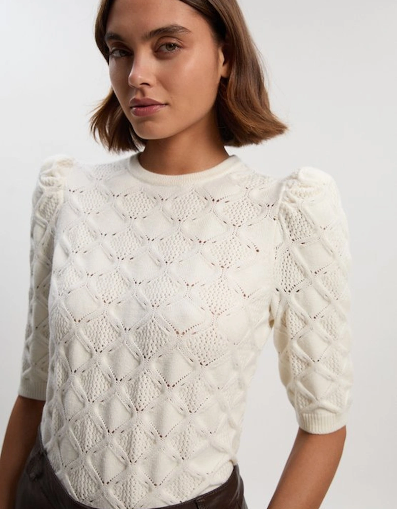 Cable Stitch Puff Sleeve Top