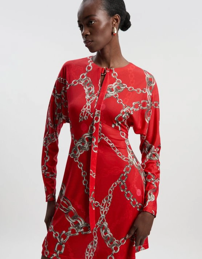 Chain Print Crepe Mini Dress