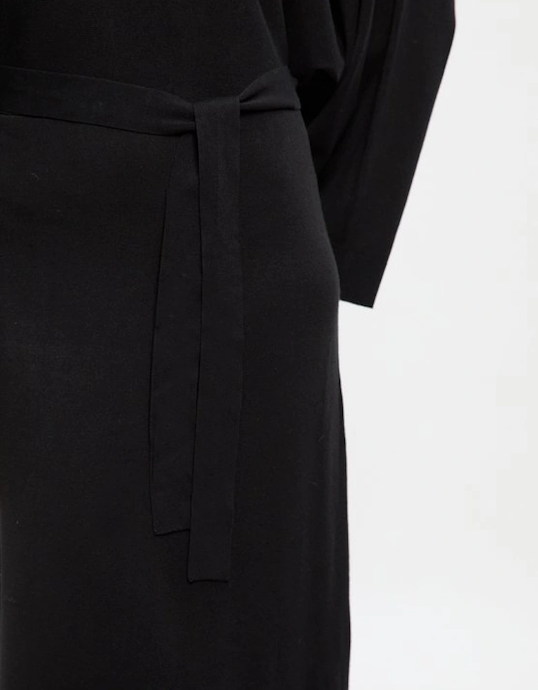 Viscose Blend Funnel Neck Belted Knitted Midi Dress