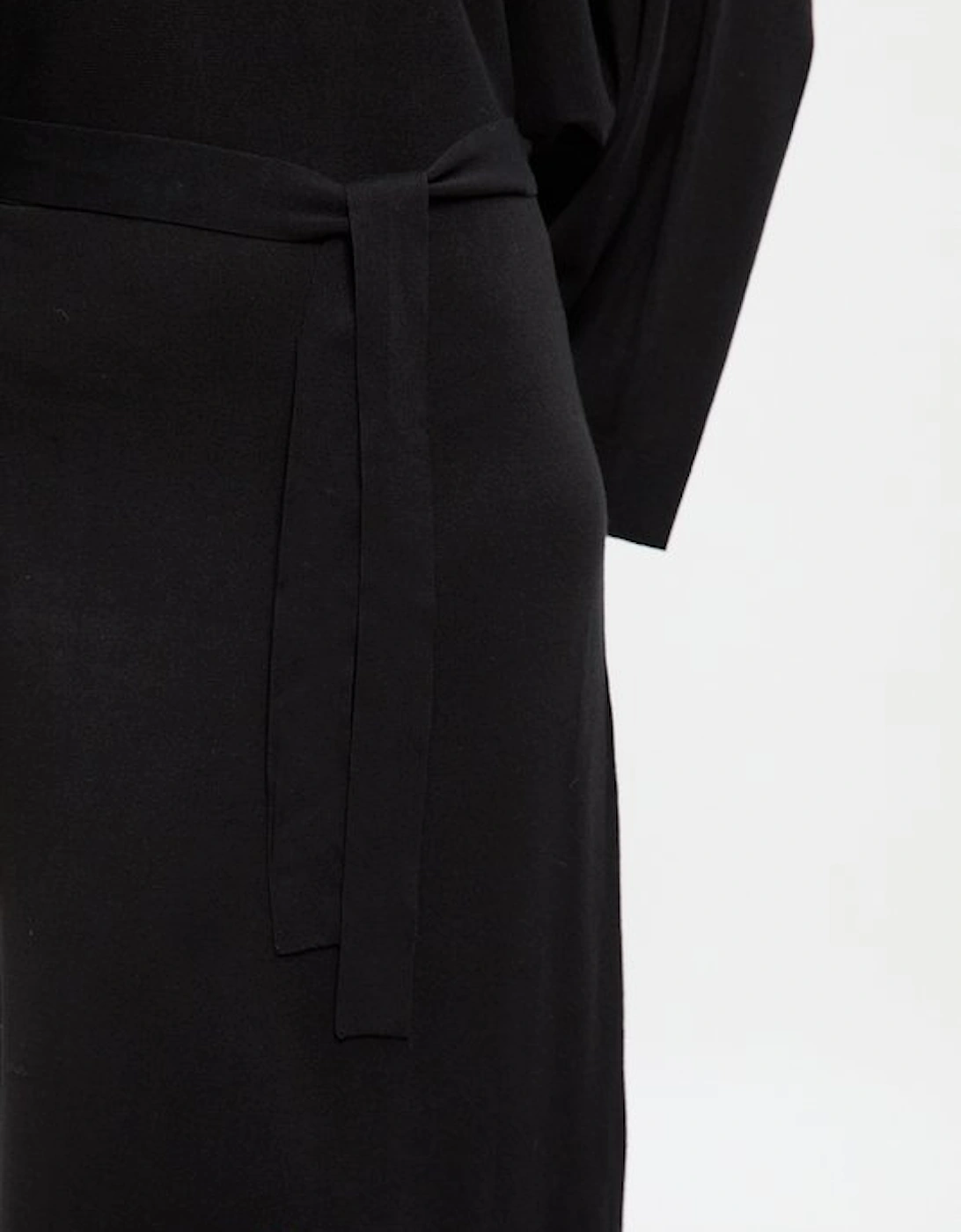 Viscose Blend Funnel Neck Belted Knitted Midi Dress