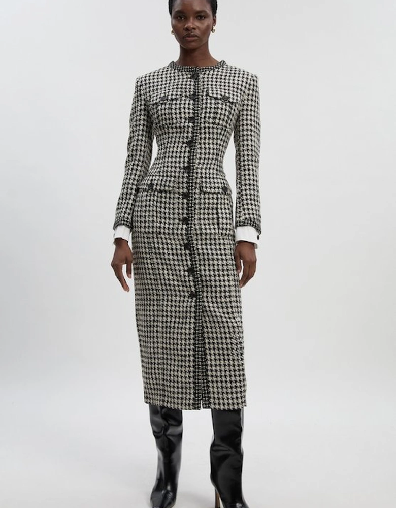 Petite Tailored Check Contrast Sleeve Pocket Front Midi Dress