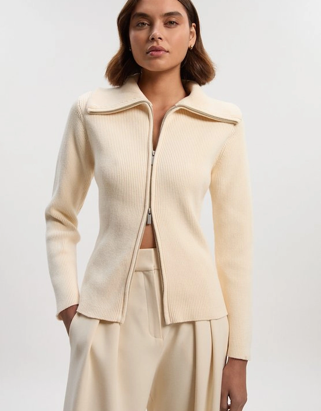 Cotton Zip Through Collar Knit Cardigan, 2 of 1