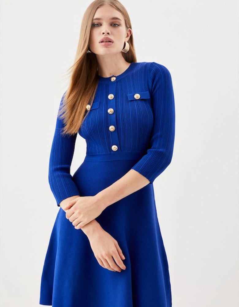 Military Rib Knit Skater Mini Dress