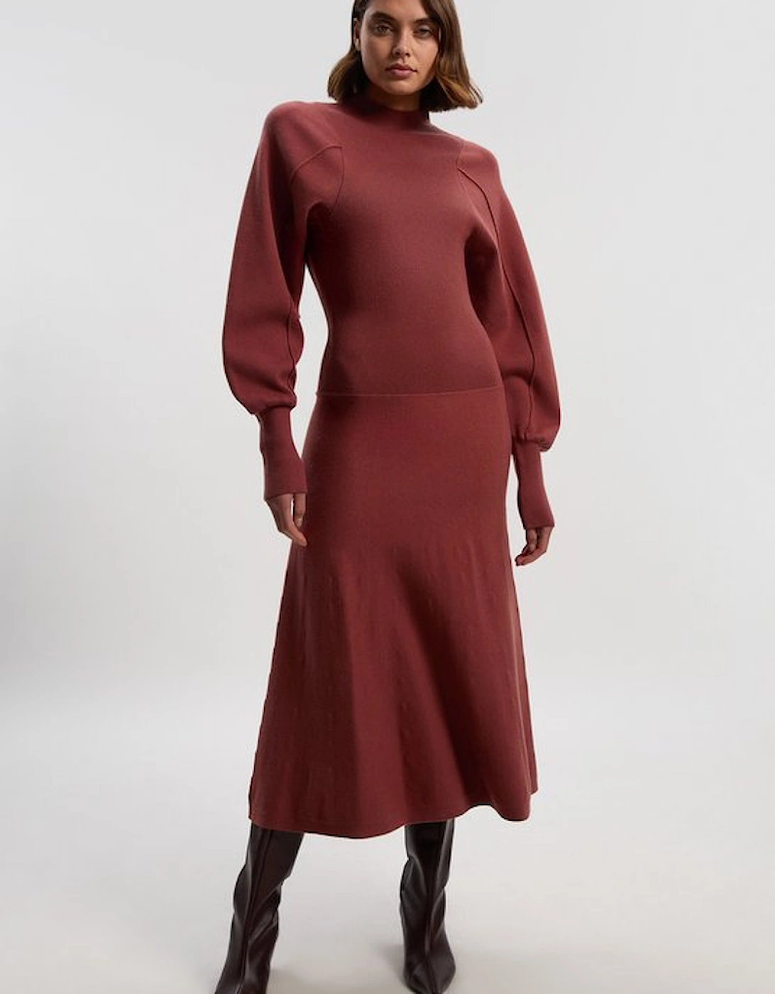 Wool Look Rounded Sleeve Knit Midi Dress, 2 of 1