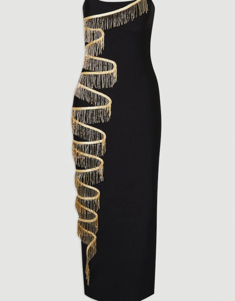 Embellished Fringe Bandeau Figure Form Maxi Dress