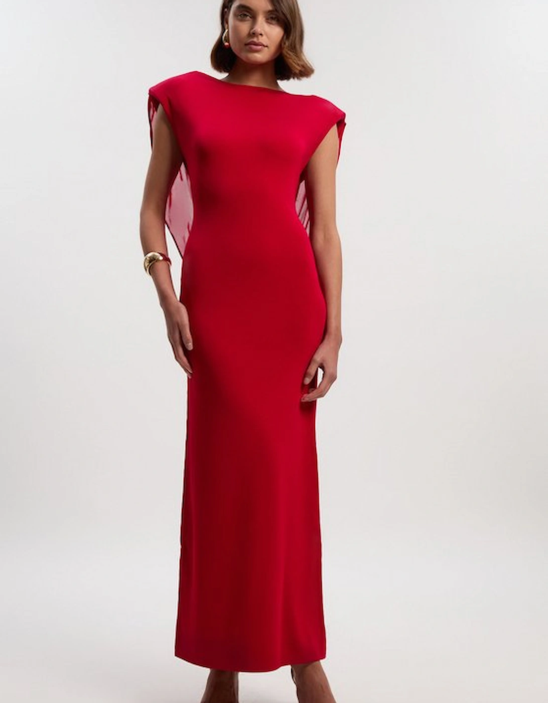 Petite Viscose Blend Slinky Drape Plunge Back Knit Maxi Dress, 2 of 1