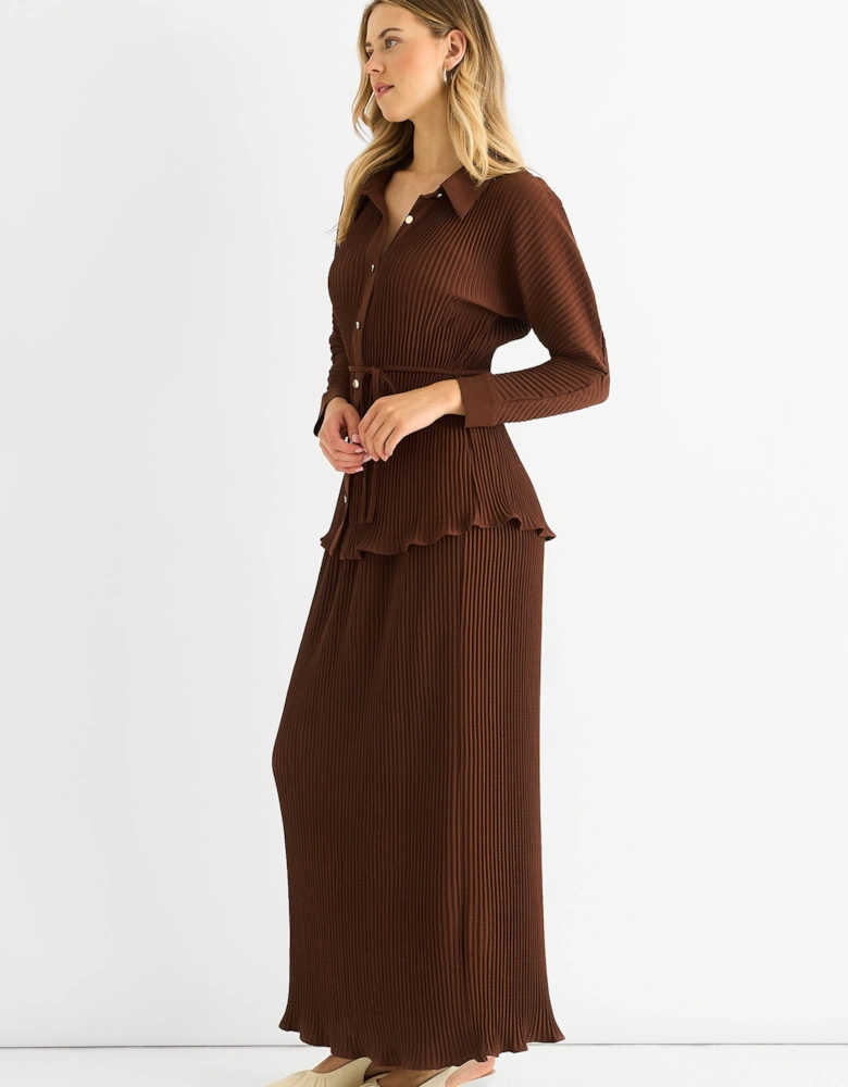 Chocolate Plisse Elasticated Waist Maxi Skirt