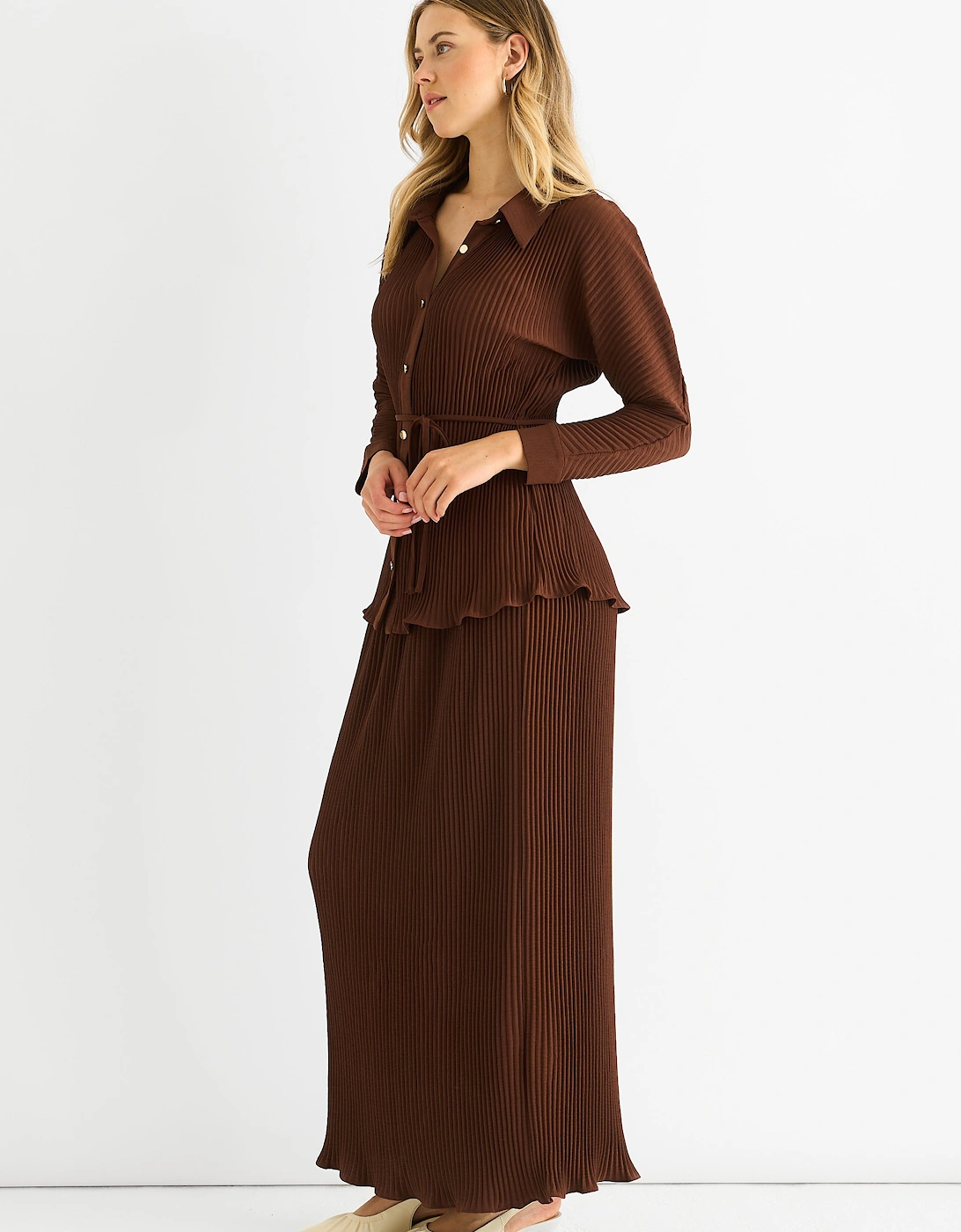 Chocolate Plisse Elasticated Waist Maxi Skirt