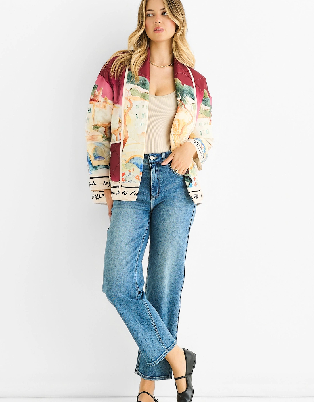 Burgundy Water Print Lightweight Quilted  Jacket, 5 of 4