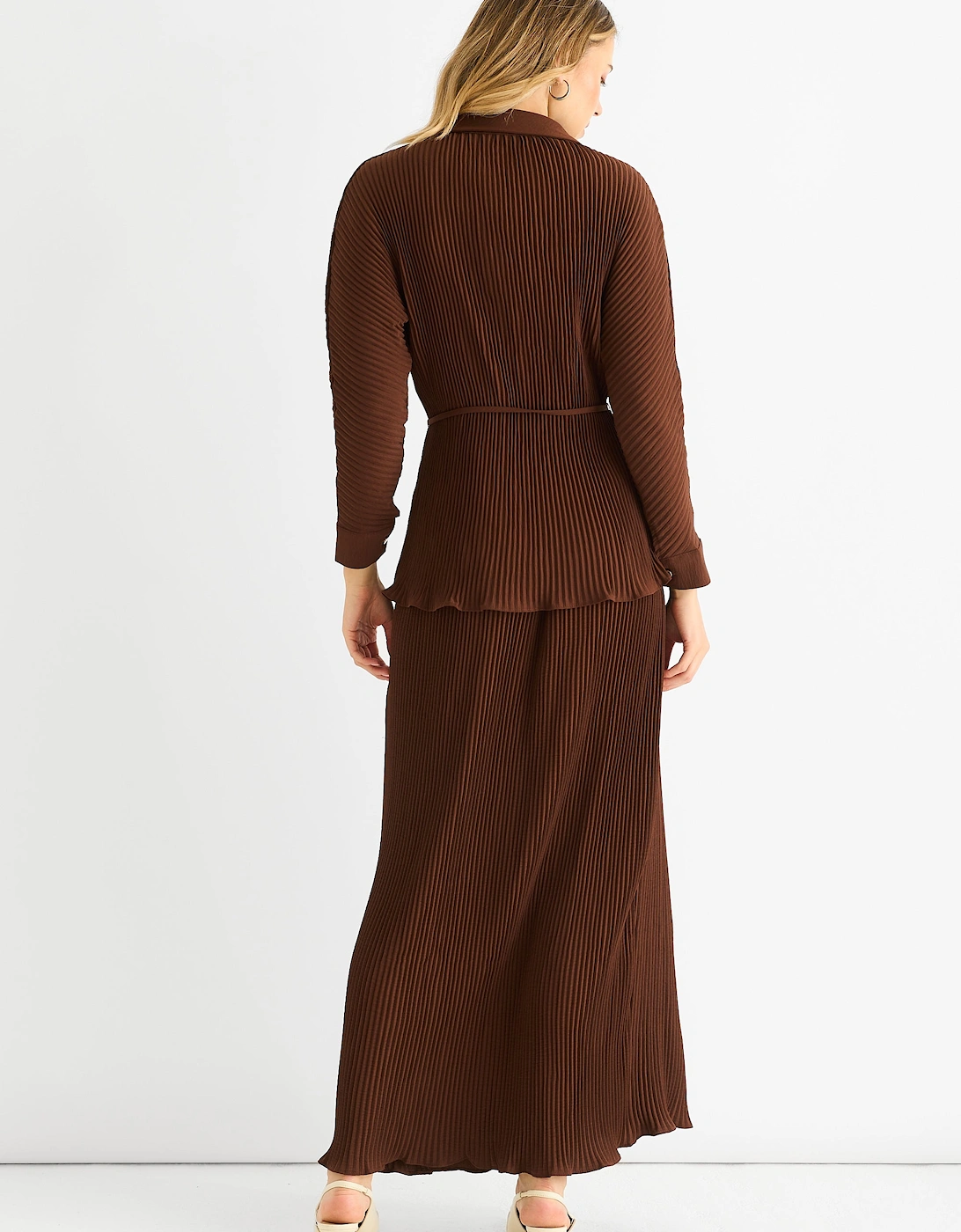 Chocolate Plisse Elasticated Waist Maxi Skirt