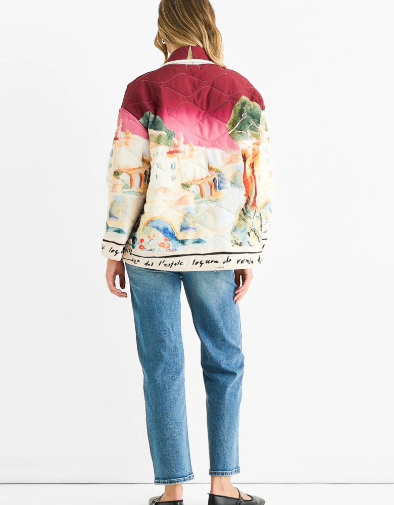Burgundy Water Print Lightweight Quilted  Jacket