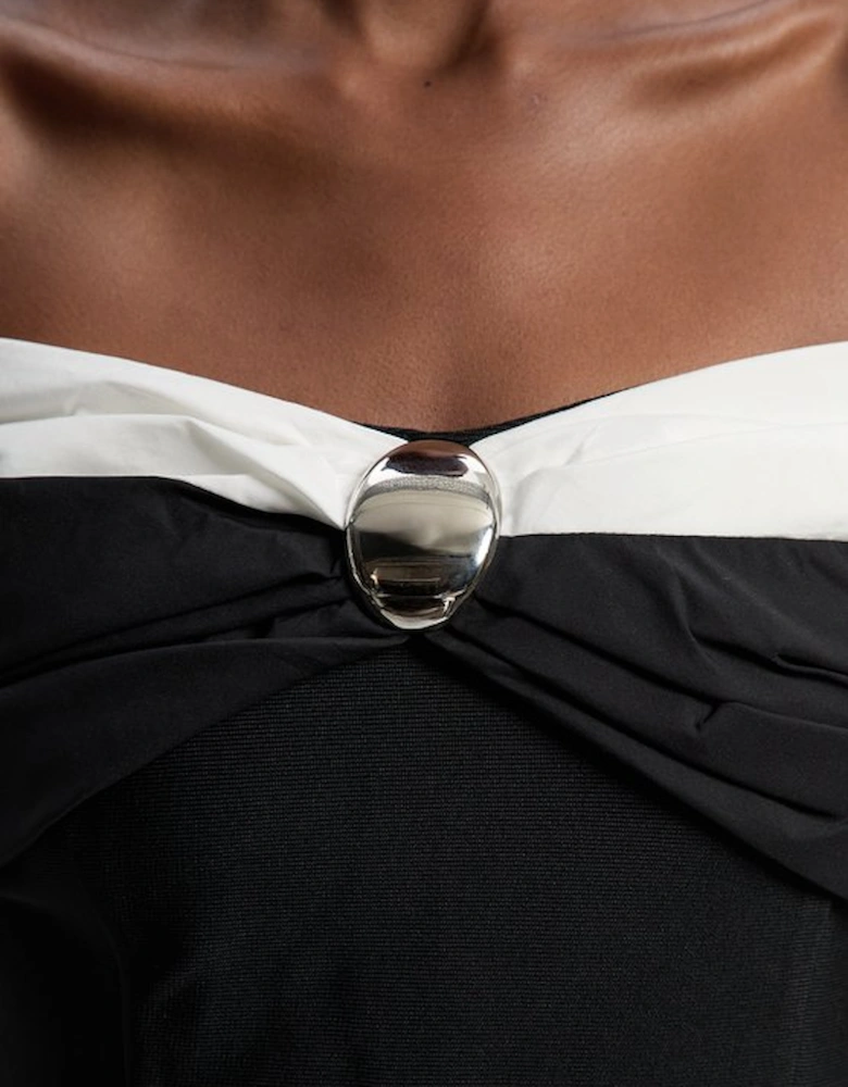 Taffeta Bardot Figure Form Maxi Dress