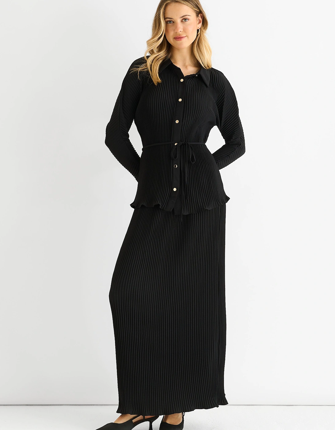 Gini London Women's Black Plisse Elasticated Waist Maxi Skirt - Size: 14