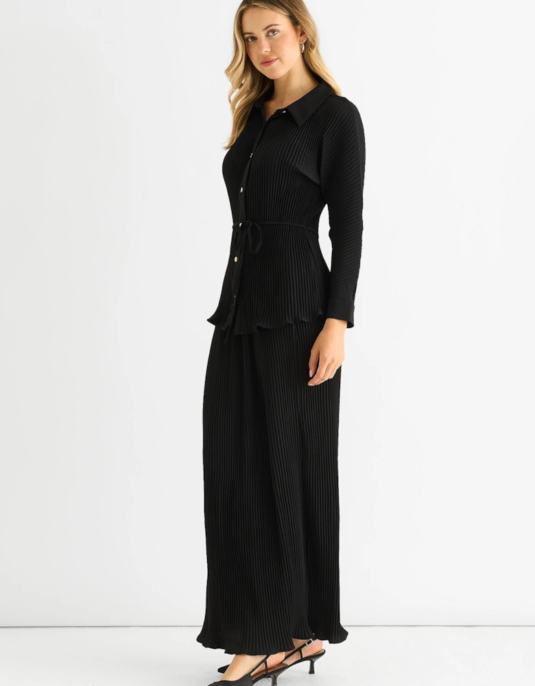 Black Plisse Button Through Shirt