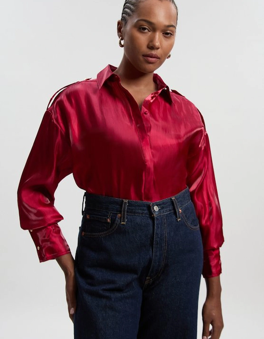Plus Size Metallic Woven Collared Shirt, 2 of 1