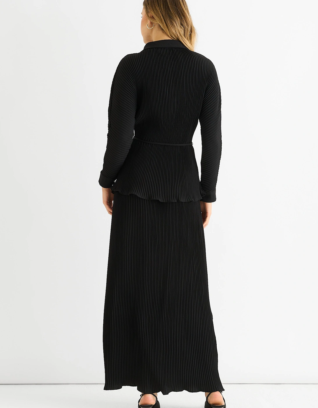 Black Plisse Button Through Shirt