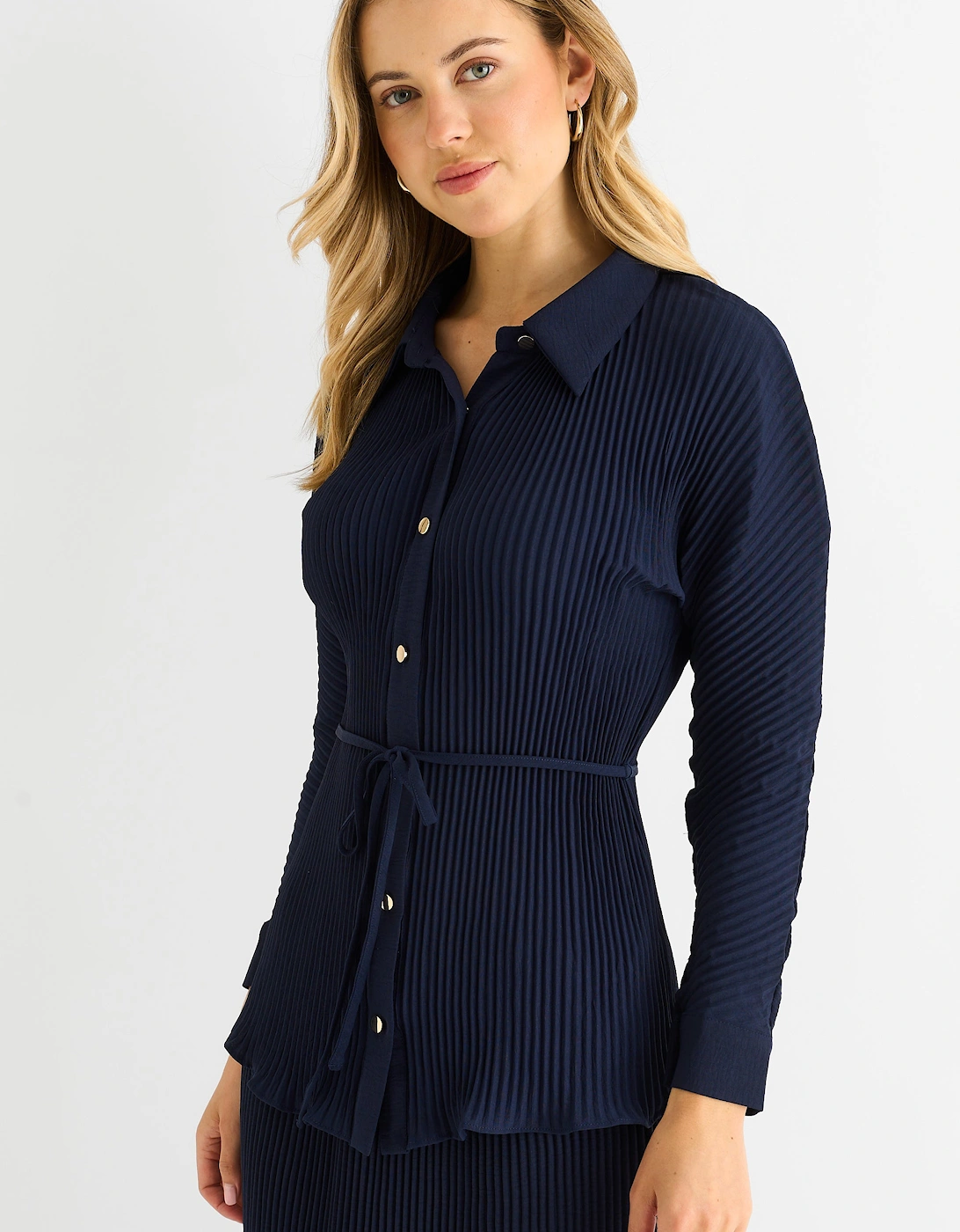 Gini London Women's Navy Plisse Button Through Shirt - Size: Uk 6 / Us 2 / Eu 34