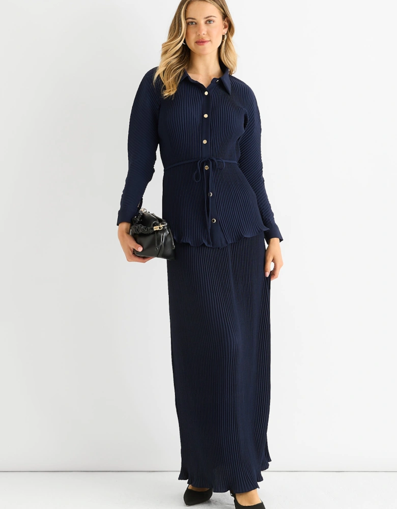 Navy Plisse Button Through Shirt
