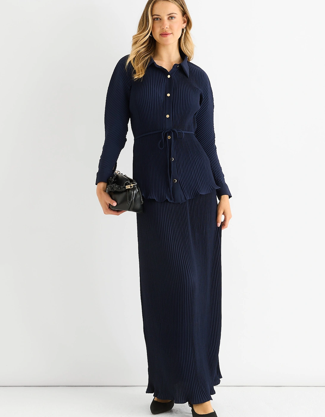 Navy Plisse Button Through Shirt