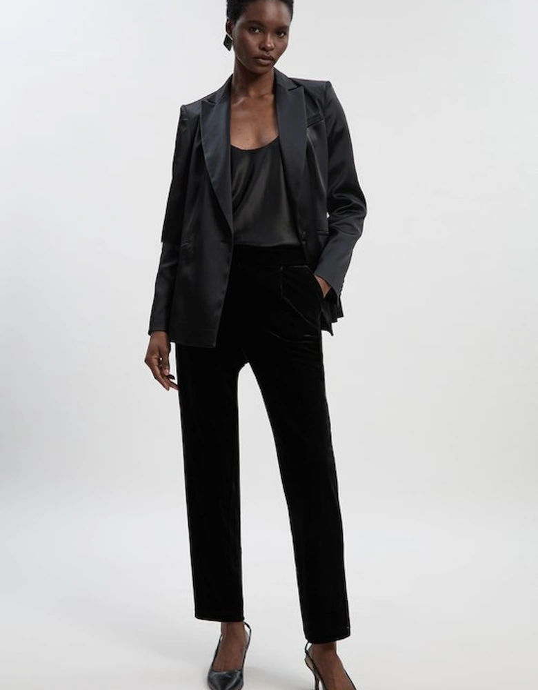 Petite Tailored Velvet High Waist Slim Leg Trouser